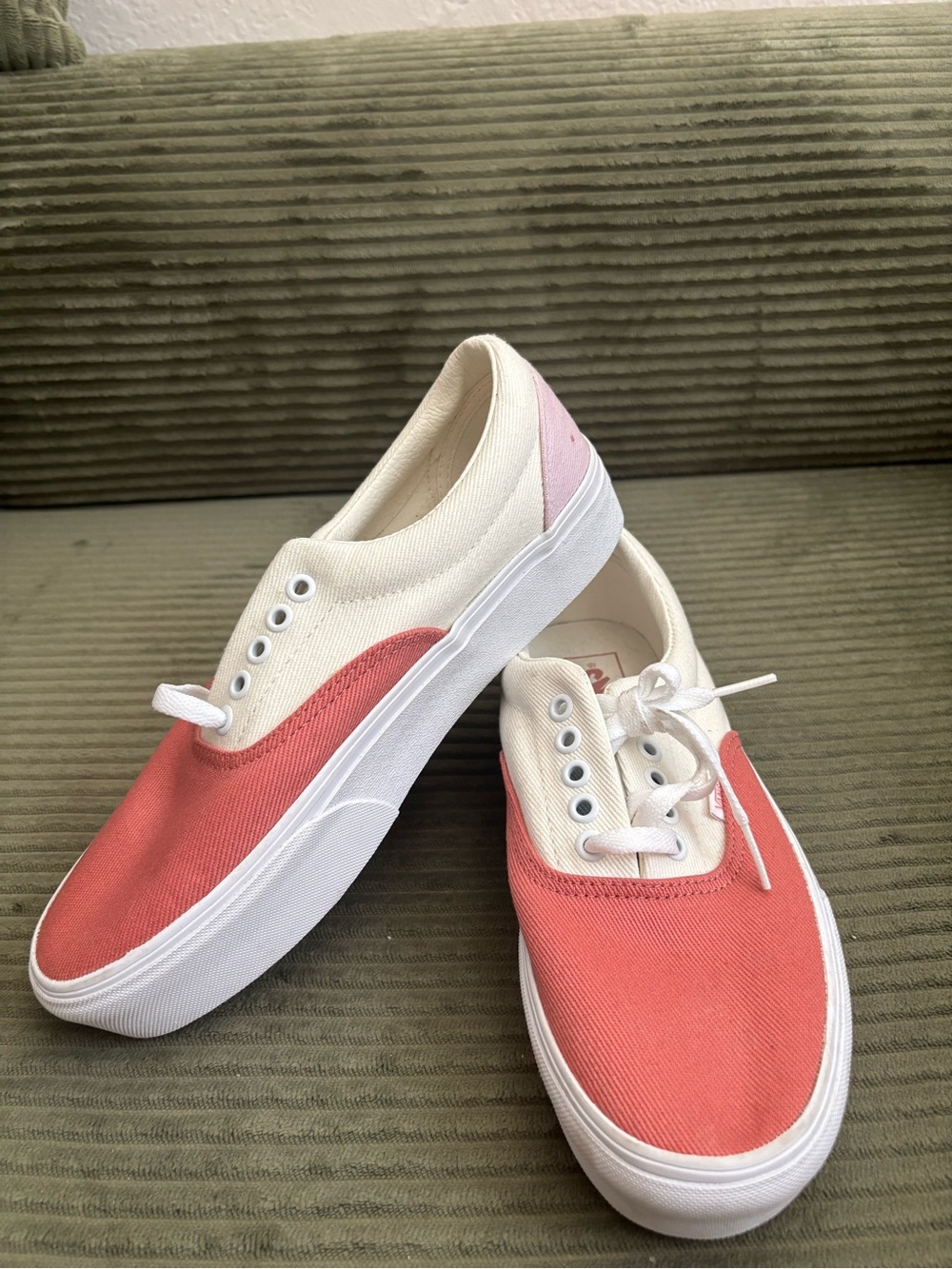 Vans Two-Tone Coral Pink and Cream Canvas Platform Sneakers